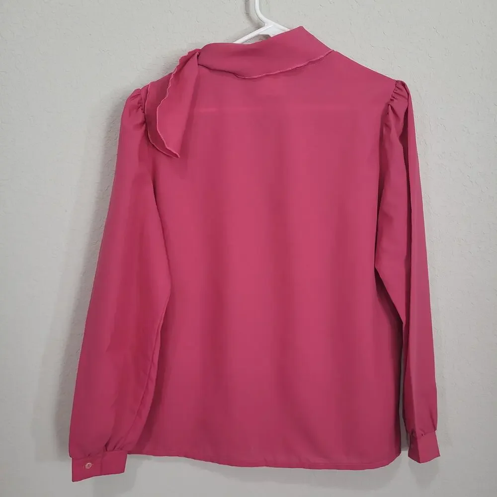 Vintage Blouse Donnkenny Women Size 10 / 12  Pink Bow neck office 80s 90s Office - Picture 2 of 11